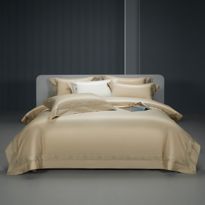 91家纺网 家纺一手货源 找家纺 缔缦 2023新款100s澳棉刺绣四件套-优尼卡 香槟