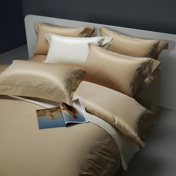 91家纺网 家纺一手货源 找家纺 缔缦 2023新款100s澳棉刺绣四件套-优尼卡 香槟