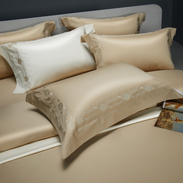 91家纺网 家纺一手货源 找家纺 缔缦 2023新款100s澳棉刺绣四件套-优尼卡 香槟