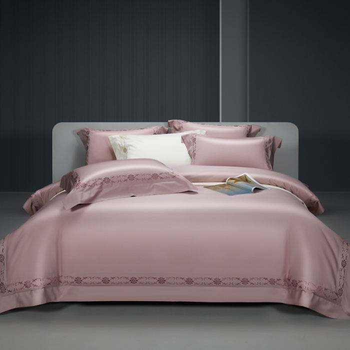 91家纺网 家纺一手货源 找家纺 缔缦 2023新款100s澳棉刺绣四件套-优尼卡 优雅粉