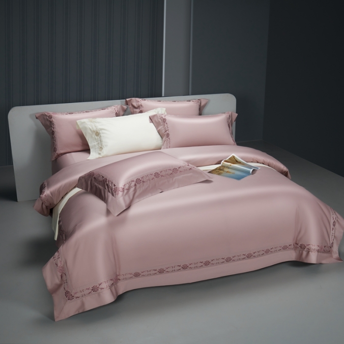 91家纺网 家纺一手货源 找家纺 缔缦 2023新款100s澳棉刺绣四件套-优尼卡 优雅粉