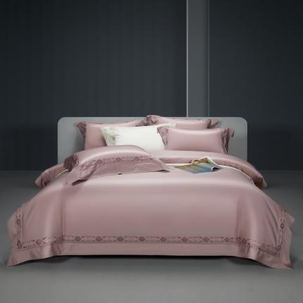 缔缦 2023新款100s澳棉刺绣四件套-优尼卡 优雅粉