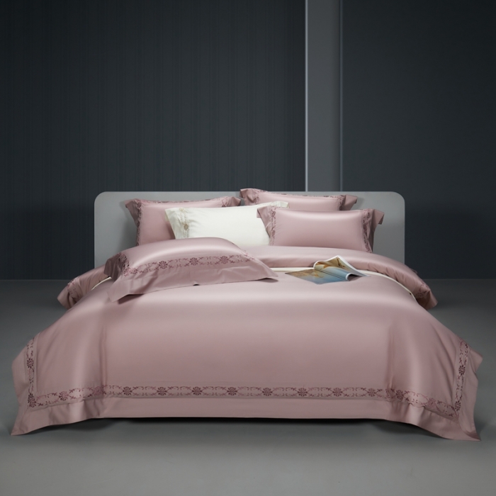 91家纺网 家纺一手货源 找家纺 缔缦 2023新款100s澳棉刺绣四件套-优尼卡 优雅粉