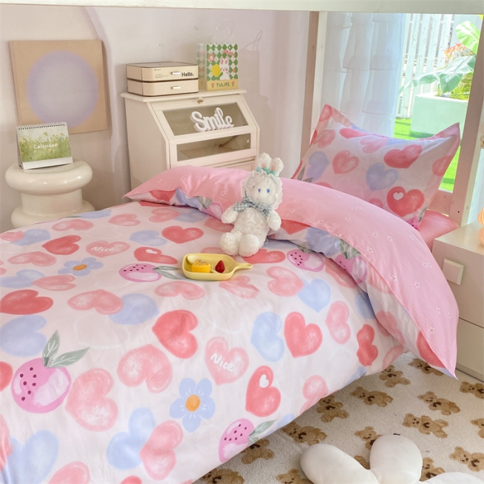 91家纺网 家纺一手货源 找家纺 多品 2023新款12868全棉宿舍三件套-第二批 爱心果