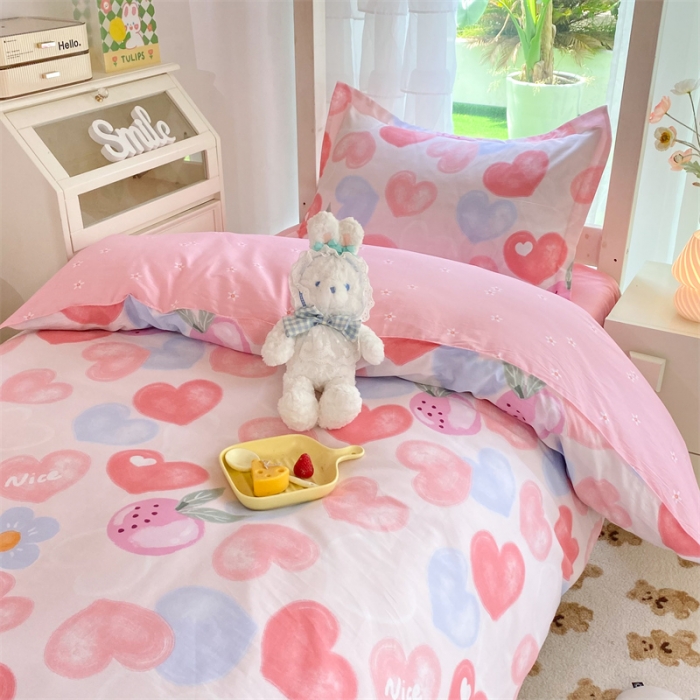 91家纺网 家纺一手货源 找家纺 多品 2023新款12868全棉宿舍三件套-第二批 爱心果