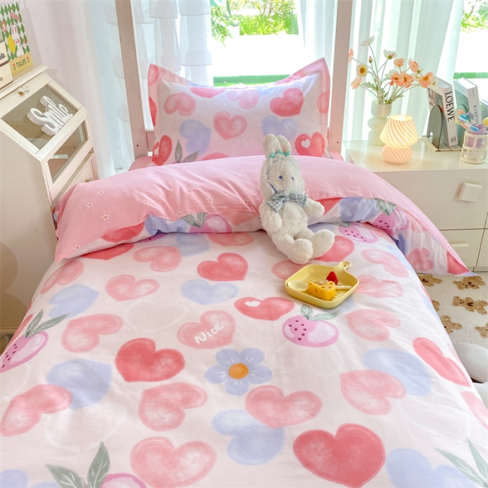 91家纺网 家纺一手货源 找家纺 多品 2023新款12868全棉宿舍三件套-第二批 爱心果