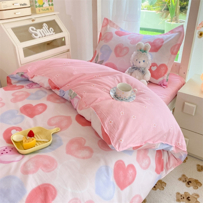 91家纺网 家纺一手货源 找家纺 多品 2023新款12868全棉宿舍三件套-第二批 爱心果