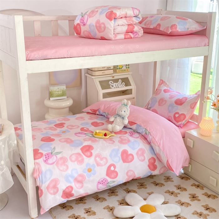 91家纺网 家纺一手货源 找家纺 多品 2023新款12868全棉宿舍三件套-第二批 爱心果