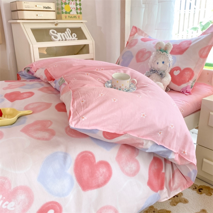 91家纺网 家纺一手货源 找家纺 多品 2023新款12868全棉宿舍三件套-第二批 爱心果