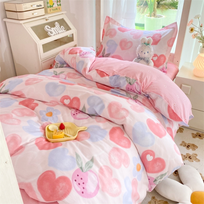 91家纺网 家纺一手货源 找家纺 多品 2023新款12868全棉宿舍三件套-第二批 爱心果