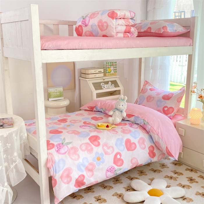 91家纺网 家纺一手货源 找家纺 多品 2023新款12868全棉宿舍三件套-第二批 爱心果