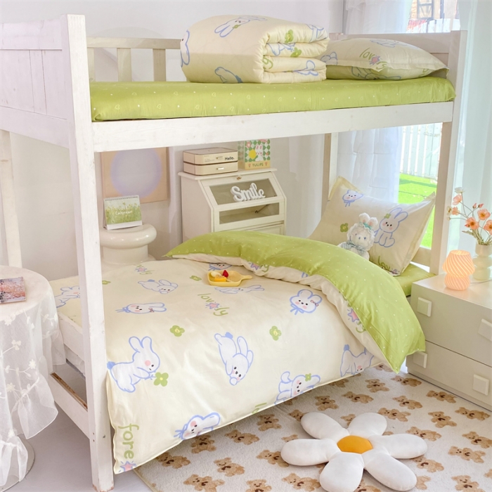 91家纺网 家纺一手货源 找家纺 多品 2023新款12868全棉宿舍三件套-第二批 吉祥兔