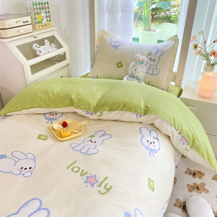 91家纺网 家纺一手货源 找家纺 多品 2023新款12868全棉宿舍三件套-第二批 吉祥兔