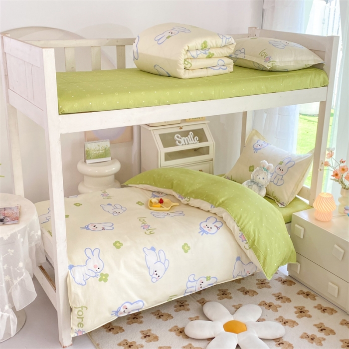 91家纺网 家纺一手货源 找家纺 多品 2023新款12868全棉宿舍三件套-第二批 吉祥兔