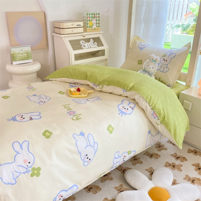 91家纺网 家纺一手货源 找家纺 多品 2023新款12868全棉宿舍三件套-第二批 吉祥兔