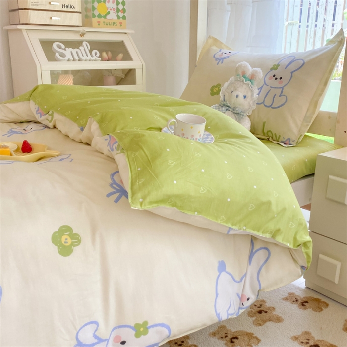 91家纺网 家纺一手货源 找家纺 多品 2023新款12868全棉宿舍三件套-第二批 吉祥兔