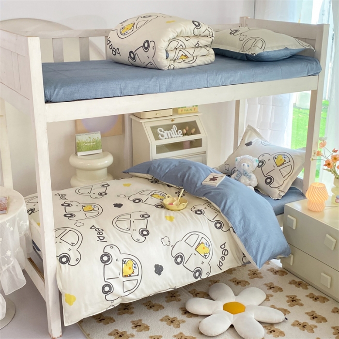 91家纺网 家纺一手货源 找家纺 多品 2023新款12868全棉宿舍三件套-第二批 恐龙巴士米