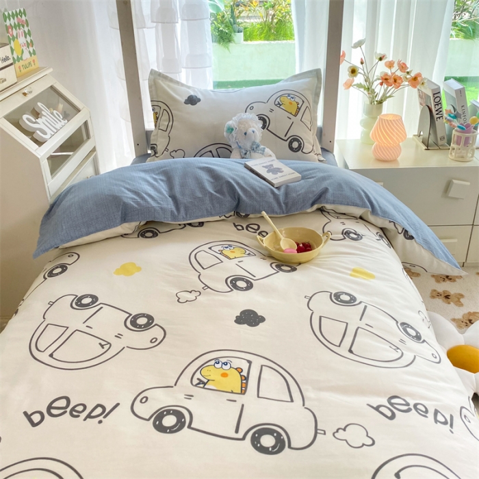 91家纺网 家纺一手货源 找家纺 多品 2023新款12868全棉宿舍三件套-第二批 恐龙巴士米