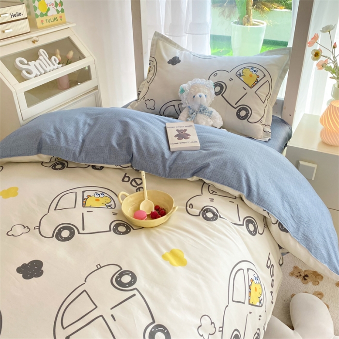 91家纺网 家纺一手货源 找家纺 多品 2023新款12868全棉宿舍三件套-第二批 恐龙巴士米