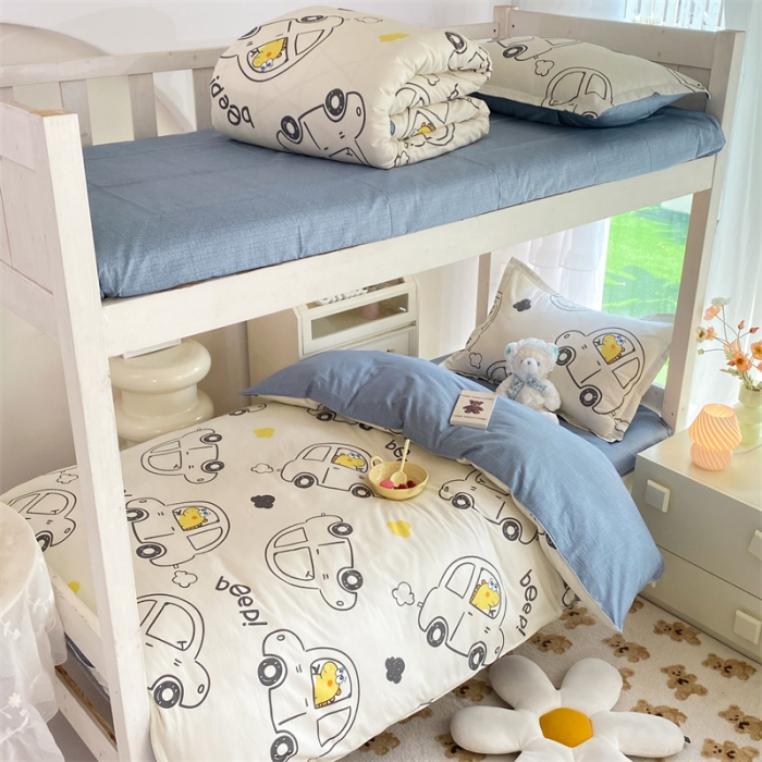 91家纺网 家纺一手货源 找家纺 多品 2023新款12868全棉宿舍三件套-第二批 恐龙巴士米