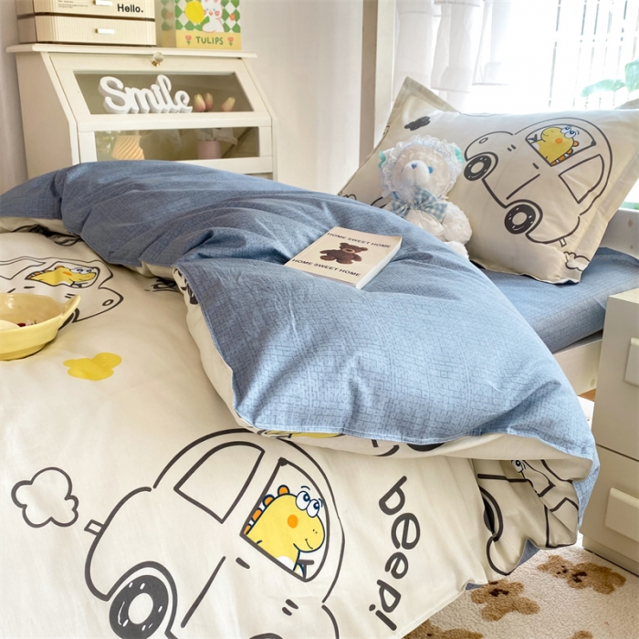 91家纺网 家纺一手货源 找家纺 多品 2023新款12868全棉宿舍三件套-第二批 恐龙巴士米