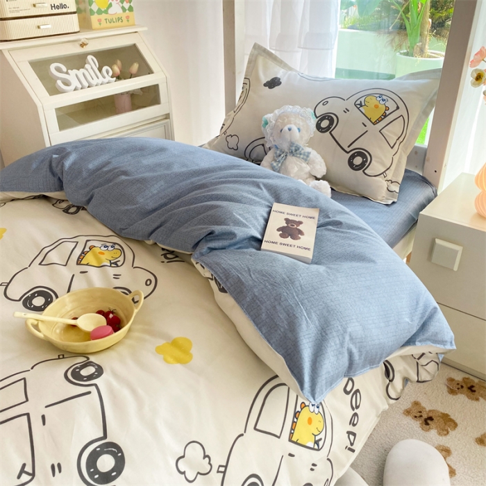 91家纺网 家纺一手货源 找家纺 多品 2023新款12868全棉宿舍三件套-第二批 恐龙巴士米