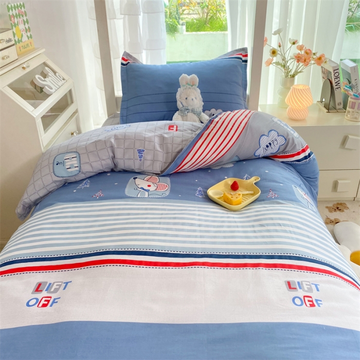 91家纺网 家纺一手货源 找家纺 多品 2023新款12868全棉宿舍三件套-第二批 快乐星球