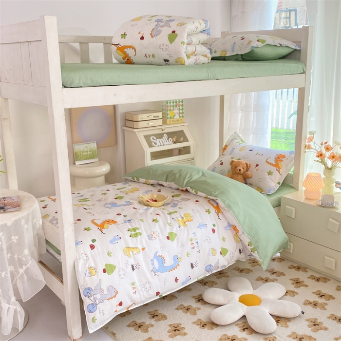 91家纺网 家纺一手货源 找家纺 多品 2023新款12868全棉宿舍三件套-第二批 萌趣恐龙