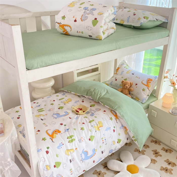 91家纺网 家纺一手货源 找家纺 多品 2023新款12868全棉宿舍三件套-第二批 萌趣恐龙