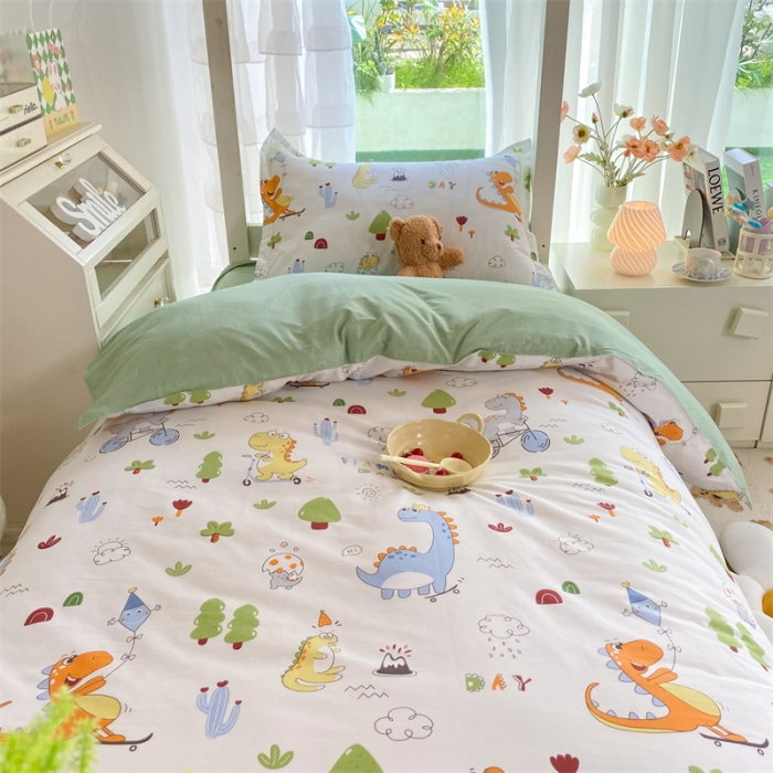 91家纺网 家纺一手货源 找家纺 多品 2023新款12868全棉宿舍三件套-第二批 萌趣恐龙