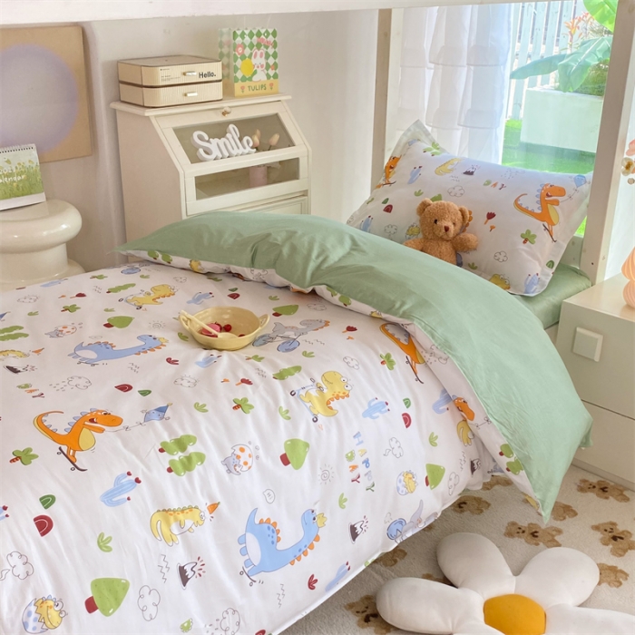 91家纺网 家纺一手货源 找家纺 多品 2023新款12868全棉宿舍三件套-第二批 萌趣恐龙