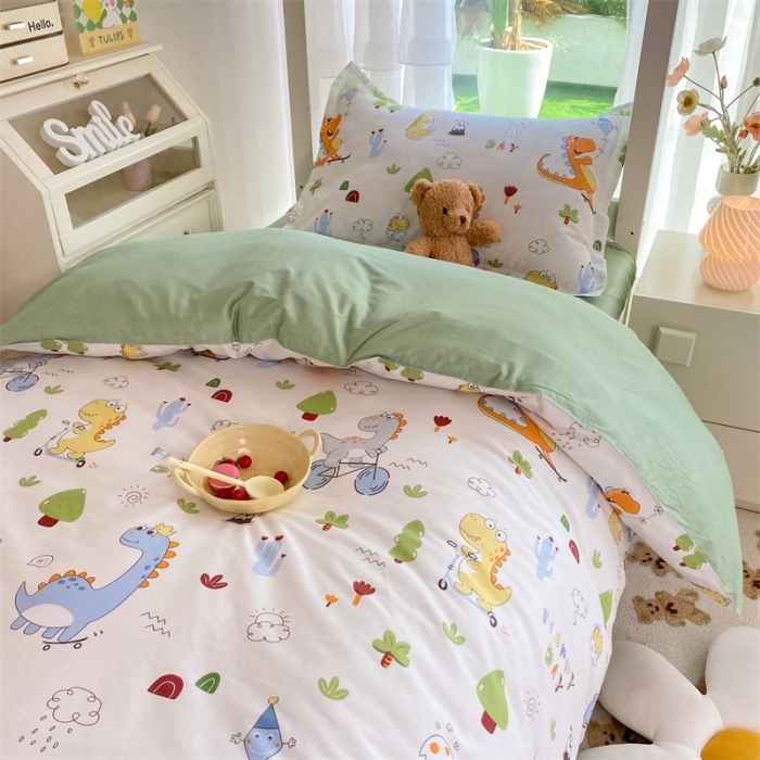 91家纺网 家纺一手货源 找家纺 多品 2023新款12868全棉宿舍三件套-第二批 萌趣恐龙