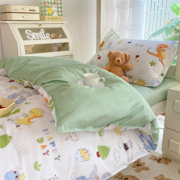 91家纺网 家纺一手货源 找家纺 多品 2023新款12868全棉宿舍三件套-第二批 萌趣恐龙