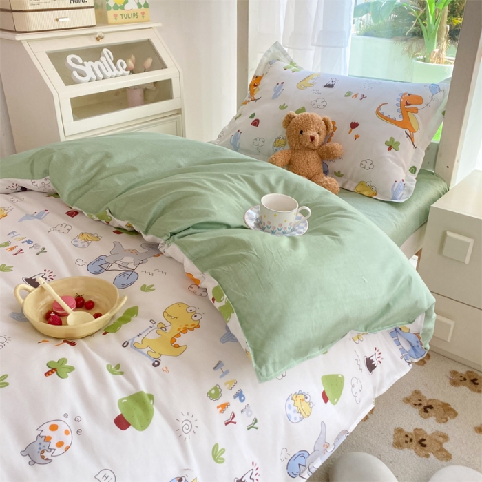 91家纺网 家纺一手货源 找家纺 多品 2023新款12868全棉宿舍三件套-第二批 萌趣恐龙