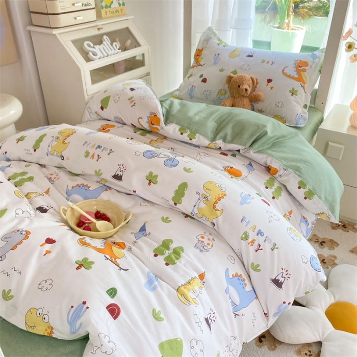 91家纺网 家纺一手货源 找家纺 多品 2023新款12868全棉宿舍三件套-第二批 萌趣恐龙