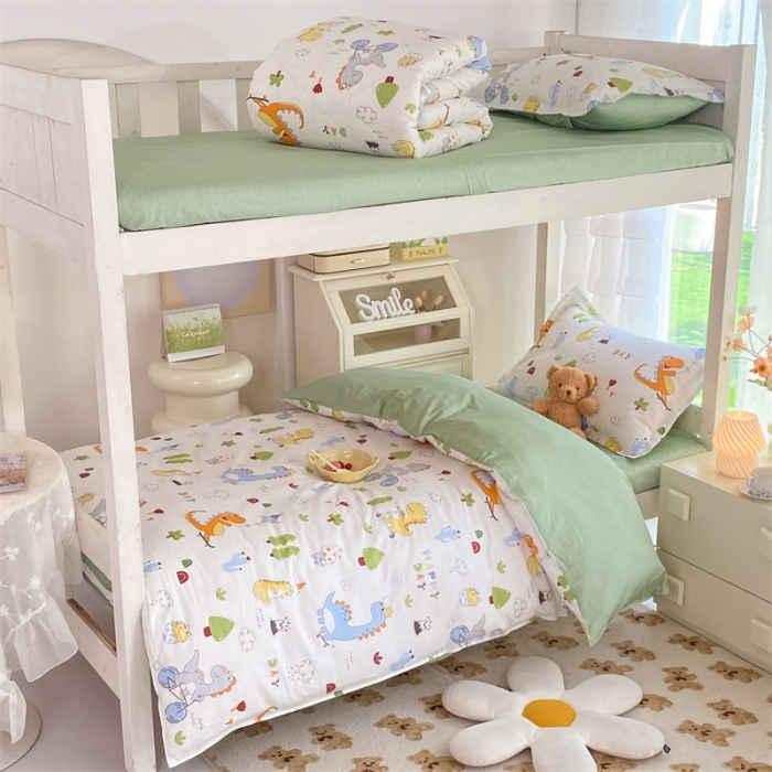 91家纺网 家纺一手货源 找家纺 多品 2023新款12868全棉宿舍三件套-第二批 萌趣恐龙