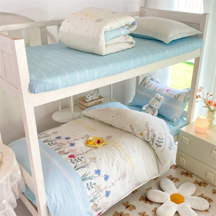 91家纺网 家纺一手货源 找家纺 多品 2023新款12868全棉宿舍三件套-第二批 秘密花园蓝