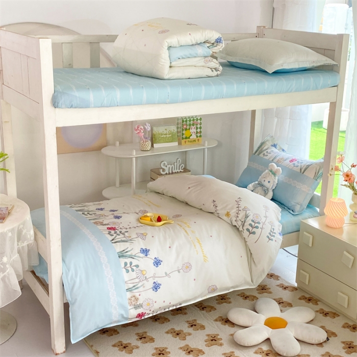 91家纺网 家纺一手货源 找家纺 多品 2023新款12868全棉宿舍三件套-第二批 秘密花园蓝