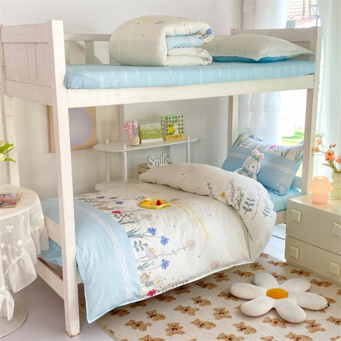 91家纺网 家纺一手货源 找家纺 多品 2023新款12868全棉宿舍三件套-第二批 秘密花园蓝