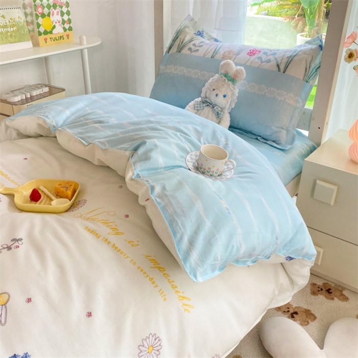 91家纺网 家纺一手货源 找家纺 多品 2023新款12868全棉宿舍三件套-第二批 秘密花园蓝