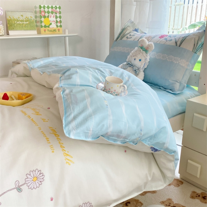 91家纺网 家纺一手货源 找家纺 多品 2023新款12868全棉宿舍三件套-第二批 秘密花园蓝