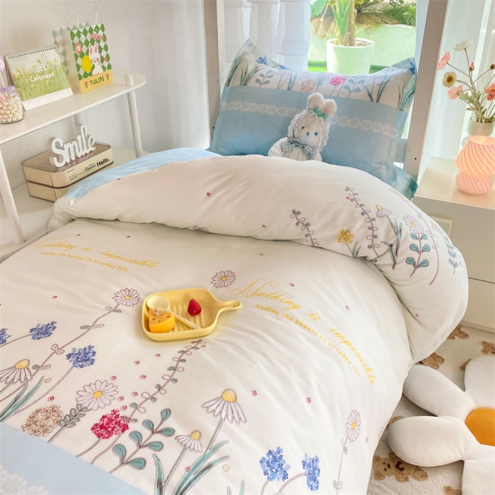 91家纺网 家纺一手货源 找家纺 多品 2023新款12868全棉宿舍三件套-第二批 秘密花园蓝