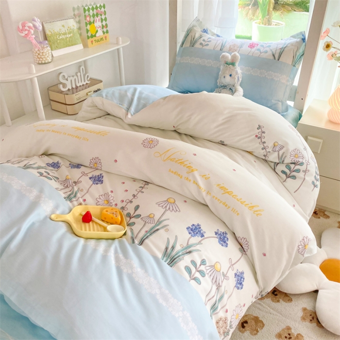 91家纺网 家纺一手货源 找家纺 多品 2023新款12868全棉宿舍三件套-第二批 秘密花园蓝