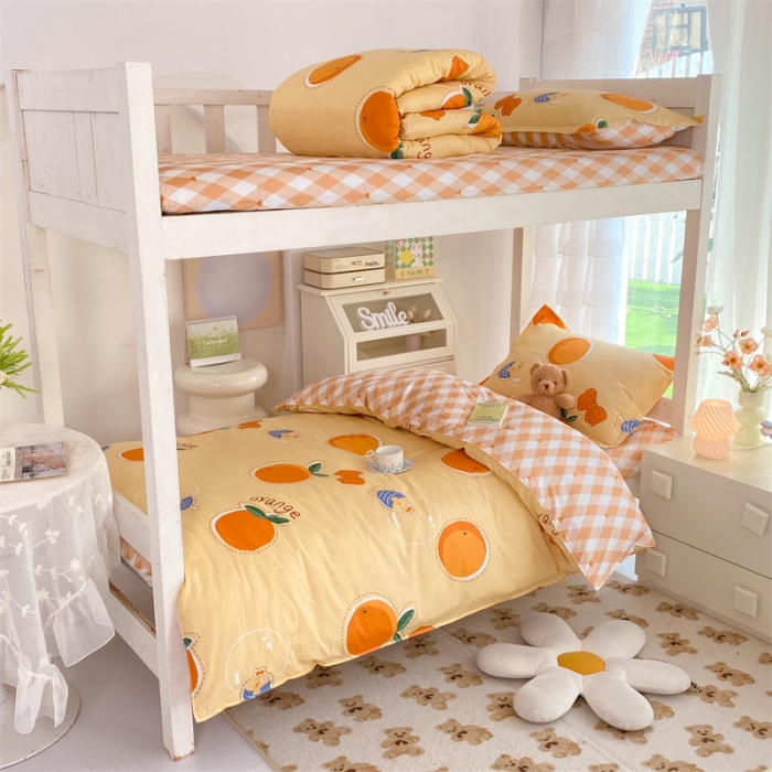 91家纺网 家纺一手货源 找家纺 多品 2023新款12868全棉宿舍三件套-第二批 甜橙