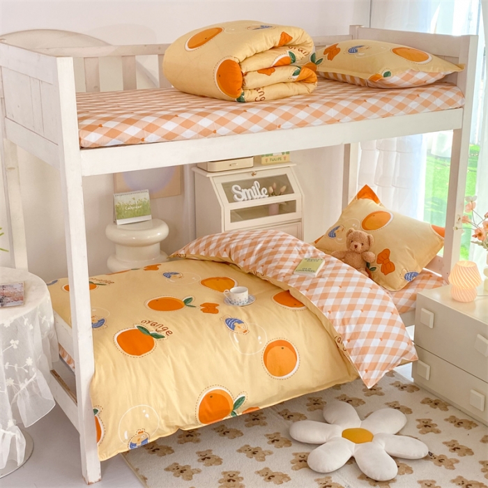 91家纺网 家纺一手货源 找家纺 多品 2023新款12868全棉宿舍三件套-第二批 甜橙