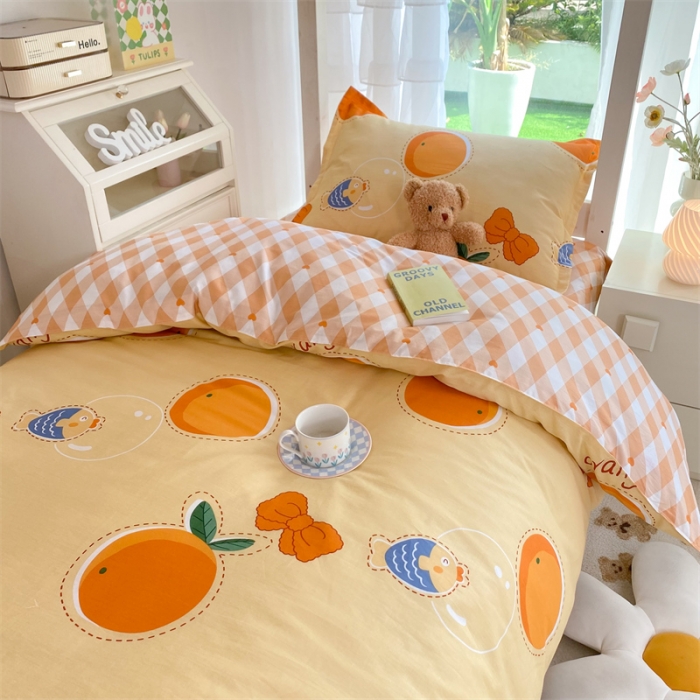 91家纺网 家纺一手货源 找家纺 多品 2023新款12868全棉宿舍三件套-第二批 甜橙