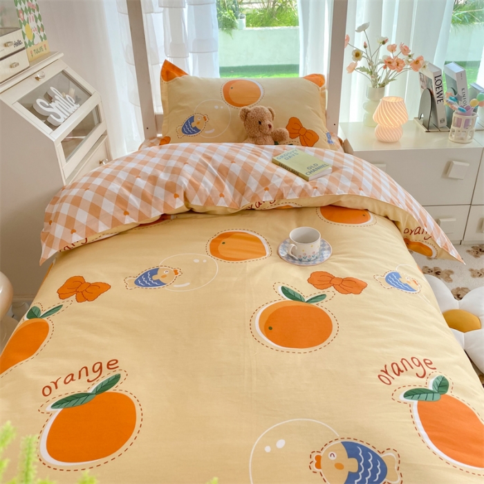 91家纺网 家纺一手货源 找家纺 多品 2023新款12868全棉宿舍三件套-第二批 甜橙