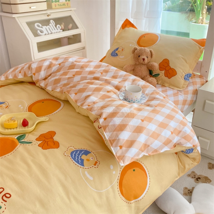 91家纺网 家纺一手货源 找家纺 多品 2023新款12868全棉宿舍三件套-第二批 甜橙