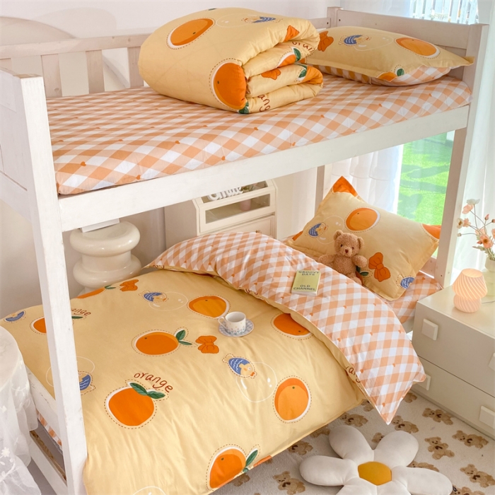 91家纺网 家纺一手货源 找家纺 多品 2023新款12868全棉宿舍三件套-第二批 甜橙