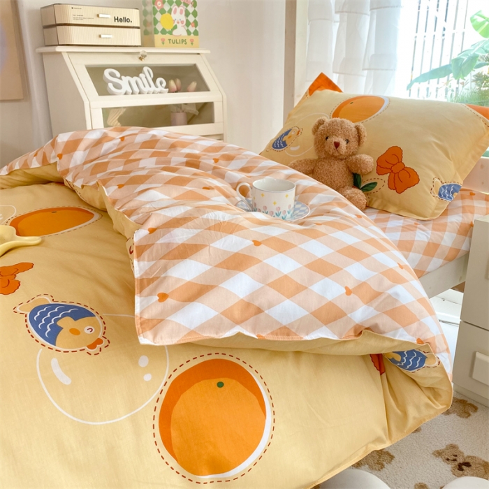 91家纺网 家纺一手货源 找家纺 多品 2023新款12868全棉宿舍三件套-第二批 甜橙